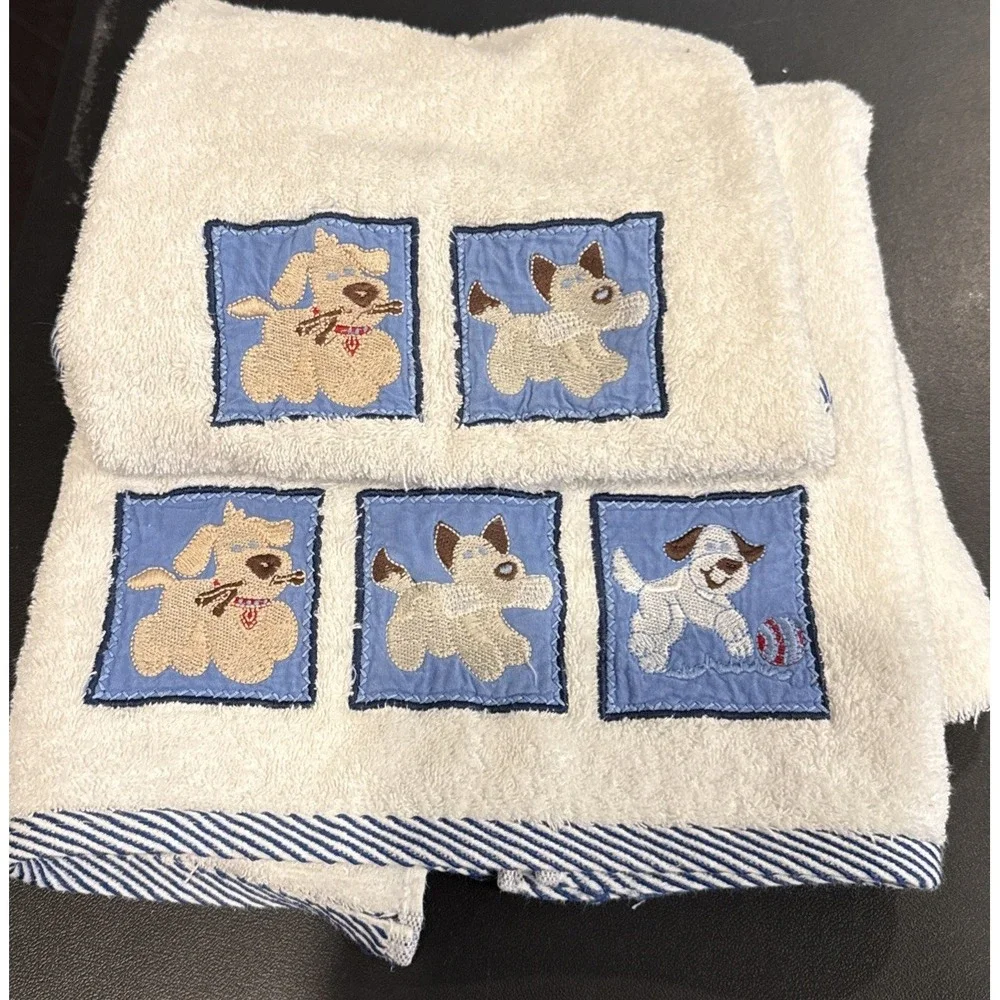 Embroidered Dog Dogs Puppy Patchwork Hand Bath Towel Set Of 2‎ Nautical